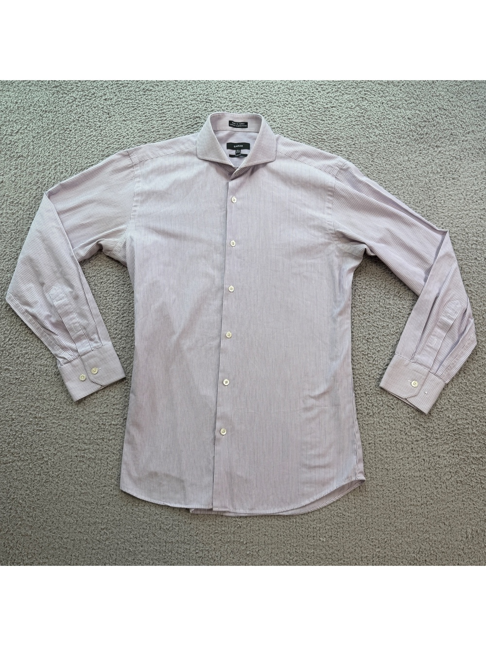 Sarar Slim Fit Purple White Pinstripe Long Sleeve Dress Shirt Men's 15.5 32/33